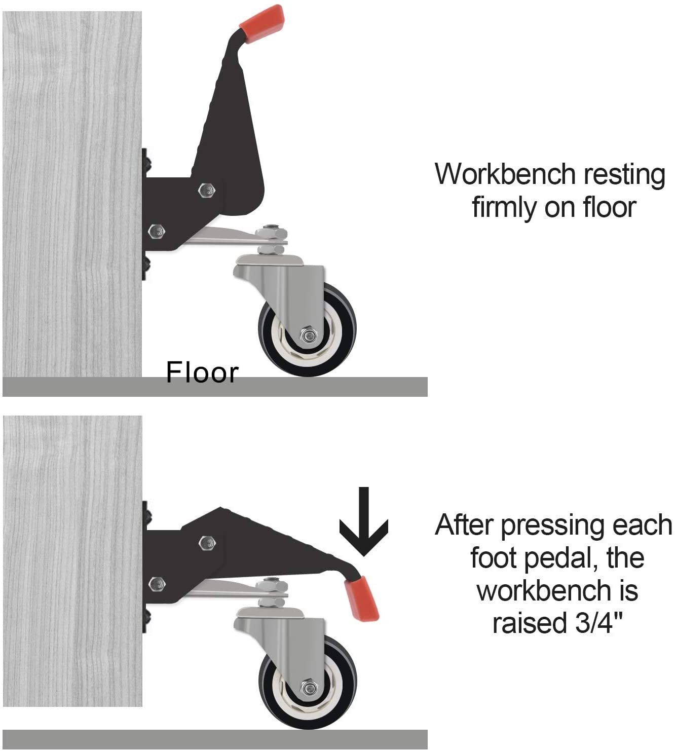 SPACEKEEPER Retractable Workbench Casters kit 880 Lbs -3 Inch Heavy Duty Retractable Casters Designed for Workbenches Machinery & Tables, 4 Packs