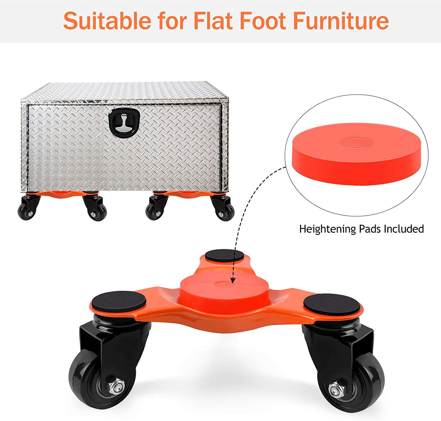 SPACEKEEPER Furniture Mover Dolly, 6-Inch Steel Tri-Dolly, 500 Lbs Capacity, 3 Wheels Mover Dollys for Moving Heavy Furniture, 4 Pack