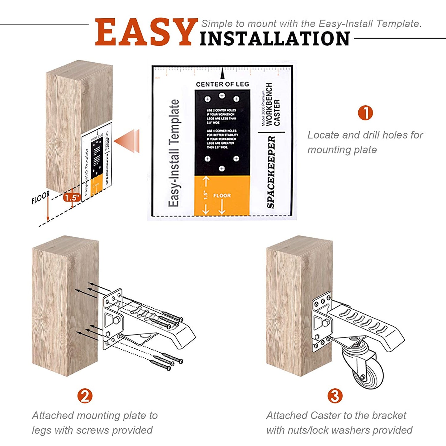 SPACEKEEPER Retractable Workbench Casters kit 660 Lbs - 4 Heavy Duty Retractable Casters Designed for Workbenches Machinery & Tables