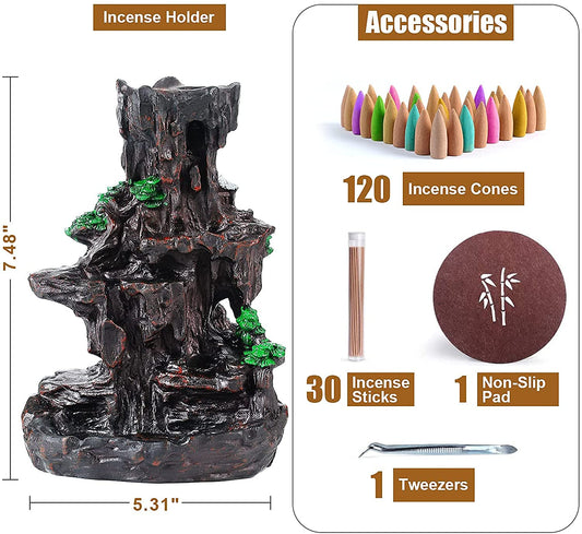 SPACEKEEPER Backflow Incense Burner for Meditation Incense Holder 2 Sides for Yoga Aromatcherapy Ornament with 120 Backflow Incense Cones, 30 Incense Sticks