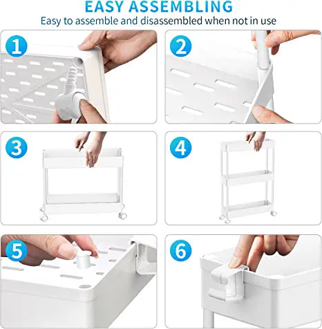 SPACEKEEPER 3 Tier Slim Rolling Storage Cart Mobile Shelving Unit Organizer Rolling Utility Cart for Bathroom Laundry , White