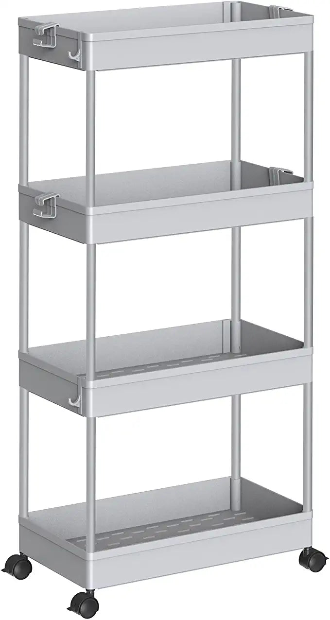 SPACEKEEPER Storage Cart 4 Tier Mobile Shelving Unit Organizer Rolling Utility Cart for Kitchen Bathroom Laundry,Grey
