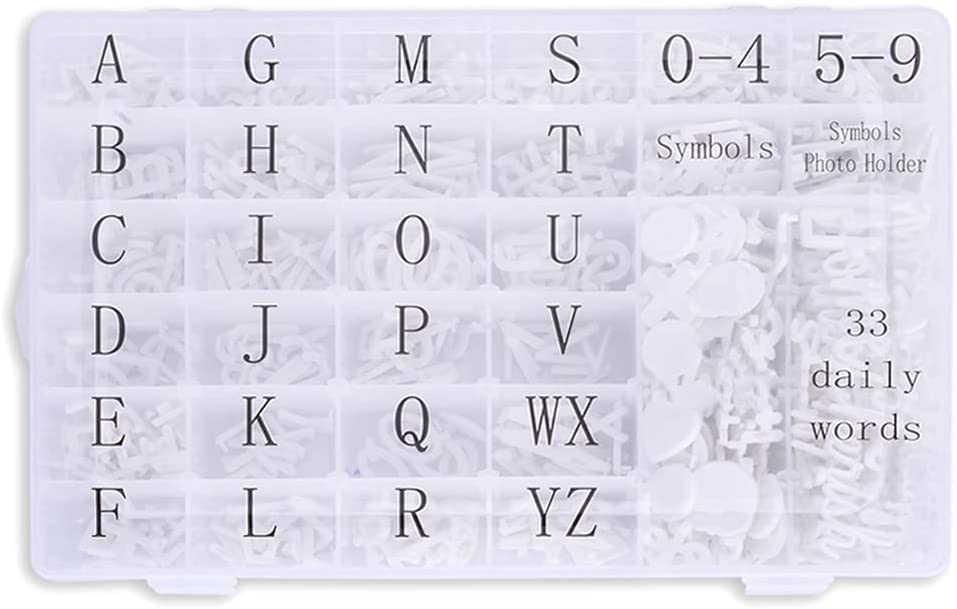 Letter Board Letters, 713 PRE-Cut Characters (3/4 and 1 Inch, White) with Sorting Tray