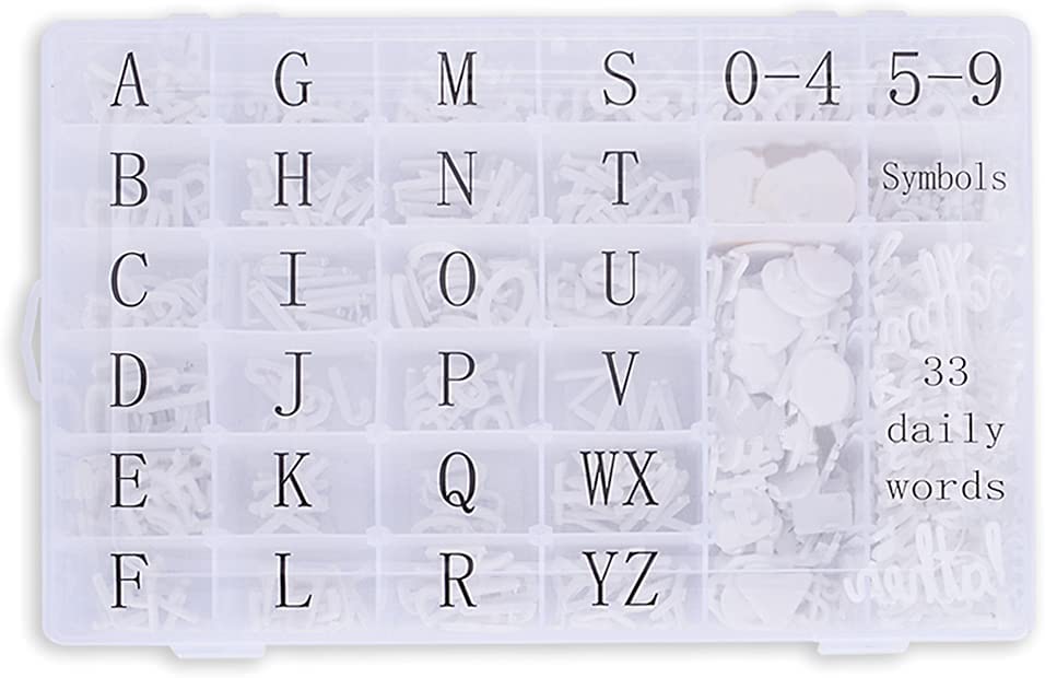 Letter Board Letters, 558 PRE-Cut Characters (3/4 and 1 Inch, White) in Organizer Box