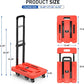 SPACEKEEPER Folding Hand Truck, 500 LB Heavy Duty Luggage Cart, Utility Dolly Platform Cart with 6 Wheels & 2 Elastic Ropes for Luggage, Travel, Moving, Shopping, Office Use,Orange