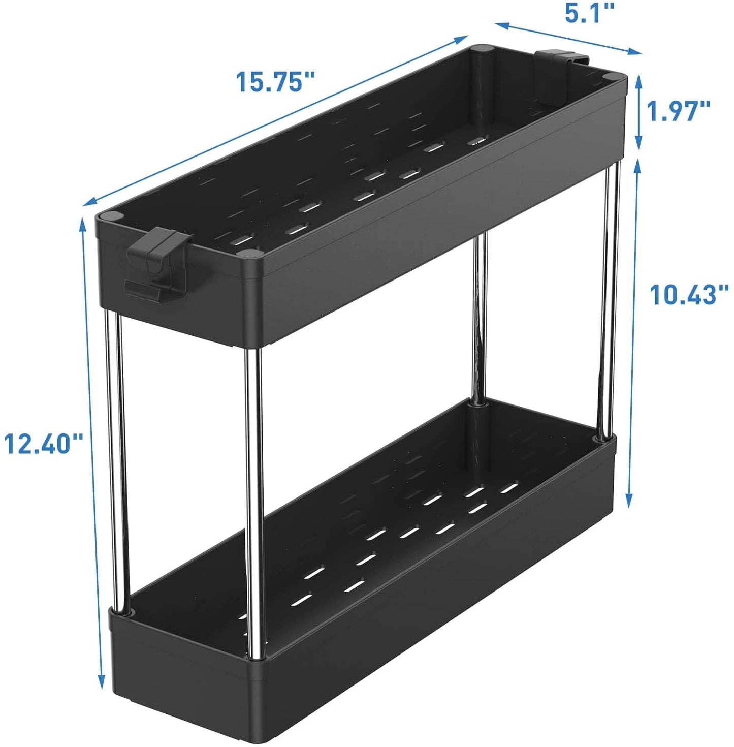 SPACEKEEPER Under Sink Organizers Storage, Bathroom Under Sink Shelf Basket, 2 Tier Bath Organizers and Storage Rack with Hooks, Under Kitchen Sink Shelf Multi-purpose,Black