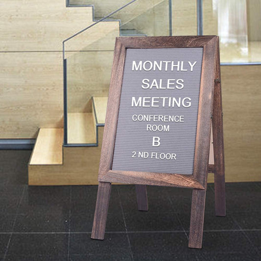 Large Wooden A-Frame Sidewalk Sign Board 36"x20" Double Sided Felt Letter Board Sandwich Board Sturdy Display Standing Sidewalk Sign with Changeable Letters, Rustic Message Board for Restaurant.