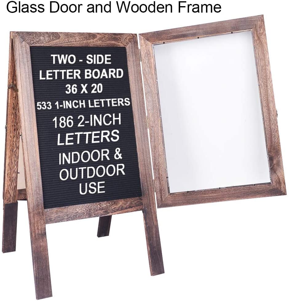 Large Wooden A-Frame Sidewalk Sign Board 36"x20" Double Sided Felt Letter Board Sandwich Board Sturdy Display Standing Sidewalk Sign with Changeable Letters, Rustic Message Board for Restaurant.