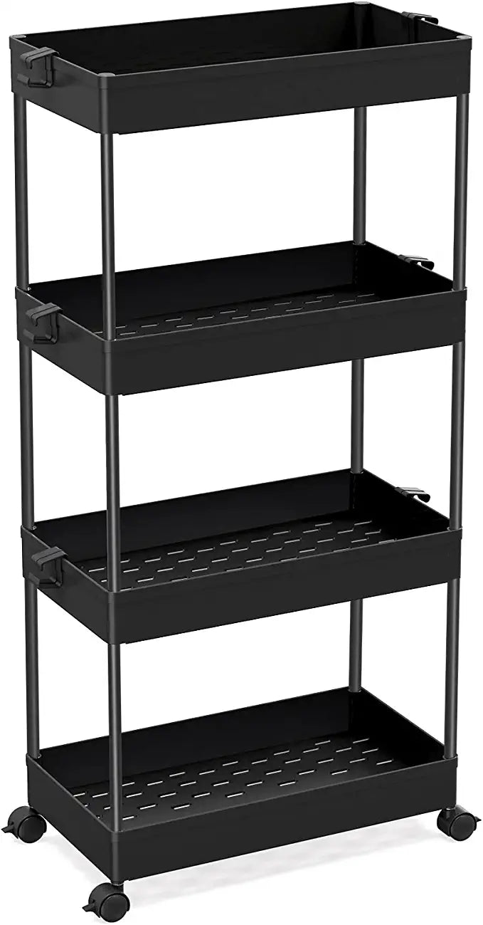 SPACEKEEPER Storage Cart 4 Tier Mobile Shelving Unit Organizer Rolling Utility Cart for Kitchen Bathroom Laundry,Black