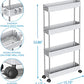 SPACEKEEPER 4 Tier Slim Rolling Storage Cart Mobile Shelving Unit Organizer Rolling Utility Cart for Bathroom Laundry, Grey