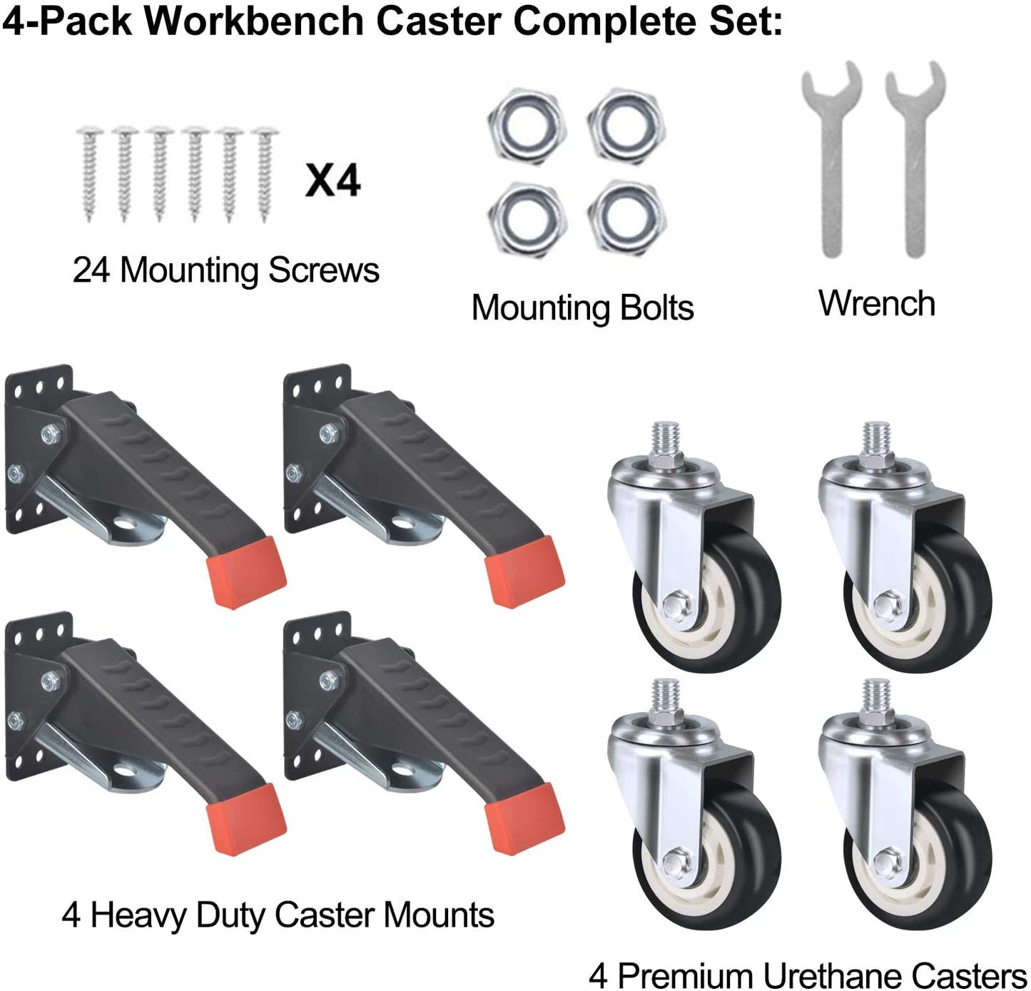 SPACEKEEPER Retractable Workbench Casters kit 880 Lbs -3 Inch Heavy Duty Retractable Casters Designed for Workbenches Machinery & Tables, 4 Packs