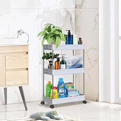 Slim Rolling Storage Cart,Bathroom Storage Organizer,Laundry Room  Organization,3 Tier Mobile Utility Cart for Bathroom, Kitchen, Laundry,  Office