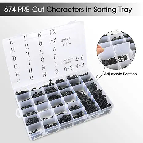 Letter Board Letters, 674 PRE-Cut Characters Letter Organizer Box (3/4 and 1 Inch) with Sorting Tray,Black
