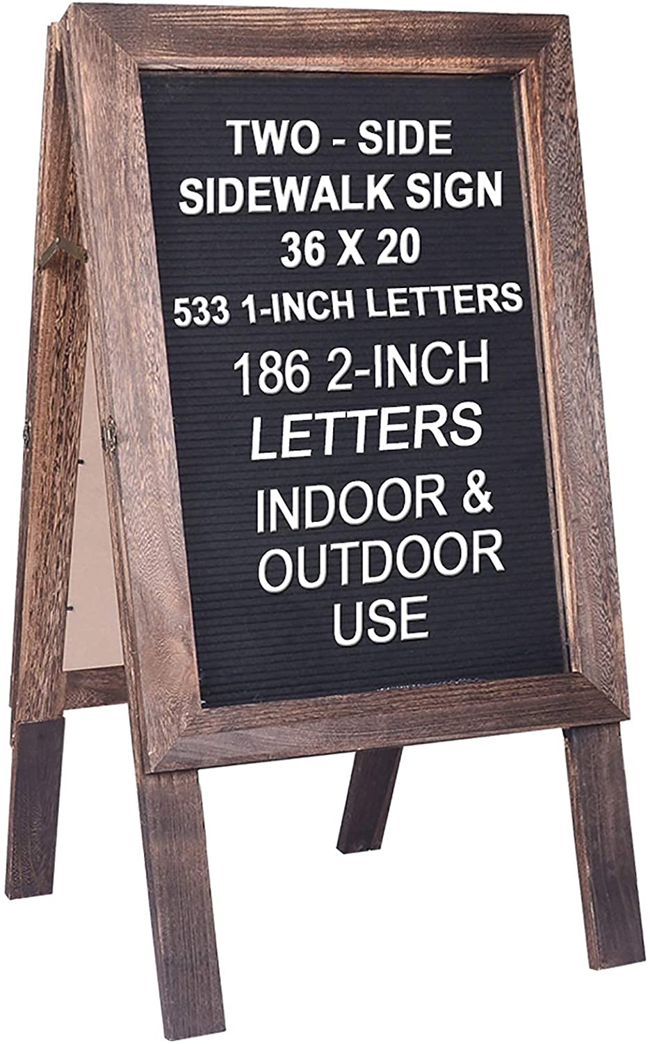 Large Wooden A-Frame Sidewalk Sign Board 36"x20" Double Sided Felt Letter Board Sandwich Board Sturdy Display Standing Sidewalk Sign with Changeable Letters, Rustic Message Board for Restaurant.
