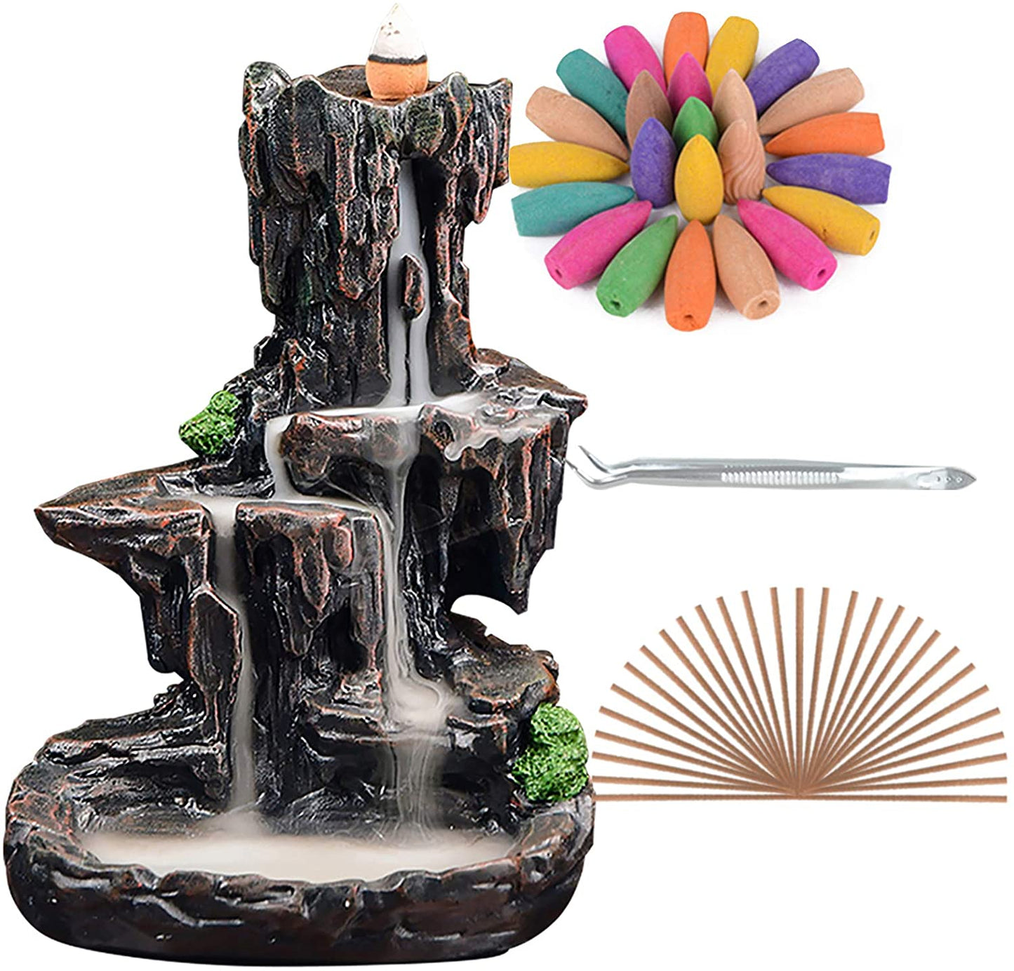 SPACEKEEPER Waterfall Backflow Incense Burner Incense Holders for Yoga Aromatcherapy Ornament with 120 Backflow Incense Cones + 30 Incense Stick