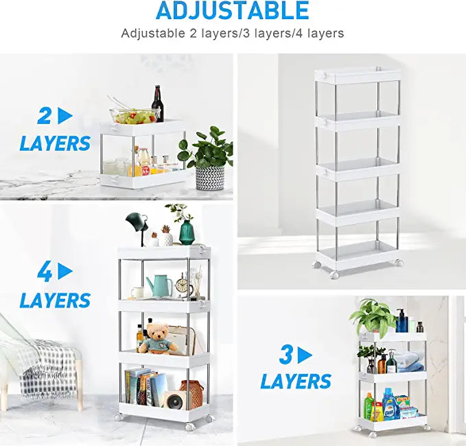 SPACEKEEPER 4 Tier Slim Storage Cart Mobile Shelving Unit