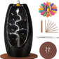 SPACEKEEPER Ceramic Backflow Incense Burner for Meditation Waterfall Incense Holder  for Yoga Aromatcherapy Ornament with 120 Backflow Incense Cones + 30 Incense Stick, Jet Black