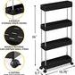 SPACEKEEPER 4 Tier Slim Rolling Storage Cart Mobile Shelving Unit Organizer Rolling Utility Cart for Bathroom Laundry，Black