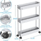 SPACEKEEPER 3 Tier Slim Rolling Storage Cart Mobile Shelving Unit Organizer Rolling Utility Cart for Bathroom Laundry , Gery