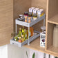 SPACEKEEPER Under Sink Organizer, Sliding Cabinet Basket Organizer 2 Tier Under Bathroom Storage Rack with Hooks, Hanging Cup, Dividers, Multi-purpose Storage Shelf for Bathroom Kitchen, Gray